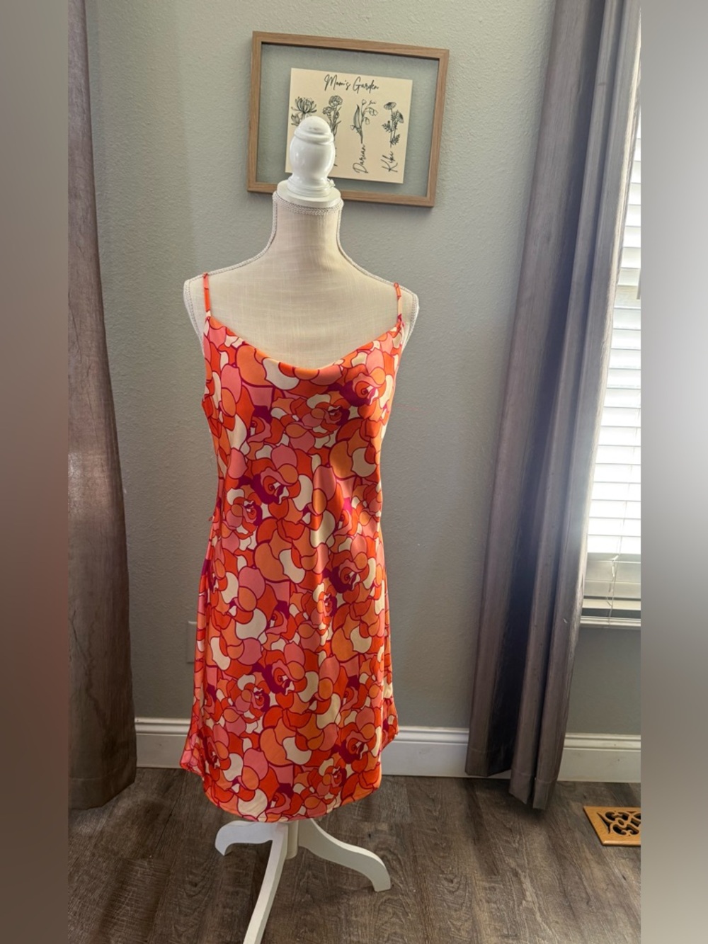Vibrant Orange Multi Floral cow neck  Slip Dress